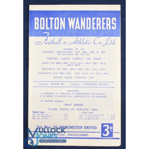 1204 - 1956/57 Bolton Wanderers v Manchester Utd Div. 1 match programme, 10 November 1956; good. (1)