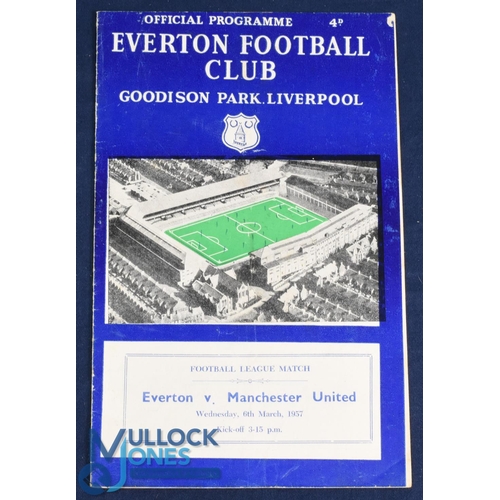 1205 - 1956/57 Everton v Manchester Utd Div. 1 match programme Wednesday 6 March 1957; slight mark, team ch... 