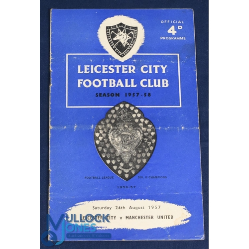 1206 - 1957/58 Leicester City v Manchester Utd Div. 1 match programme 24 August 1957; fold (kept flat), tea... 