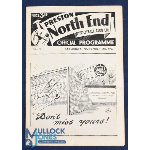 1207 - 1957/58 Preston NE v Manchester Utd Div. 1 match programme 9 November 1957; crease, no writing. (1)