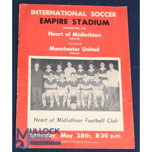 1215 - 1960 American/Canadian Tour Heart of Midlothian v Manchester Utd match programme 28 May 1960 at Vanc... 