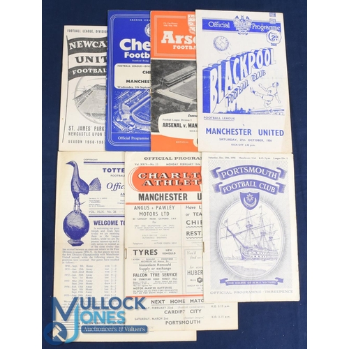 1228 - 1956/57 Manchester Utd away match programmes v Newcastle Utd, Chelsea, Arsenal, Blackpool, Charlton ... 