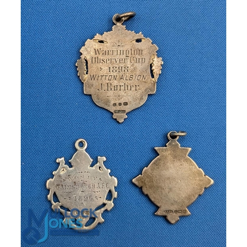 1243 - Three Silver Football Fobs: 1898 Whitton Albion Warrington Observer Cup - J Barber winners hallmarke... 