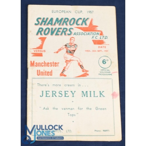 1253 - 1957/58 European Cup Shamrock Rovers v Manchester Utd match programme 25 September 1957; mark to cov... 