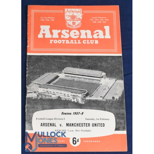 1255 - 1957/58 Arsenal v Manchester Utd Div. 1 match programme 1st February 1958, score 4-5 to team page, o... 