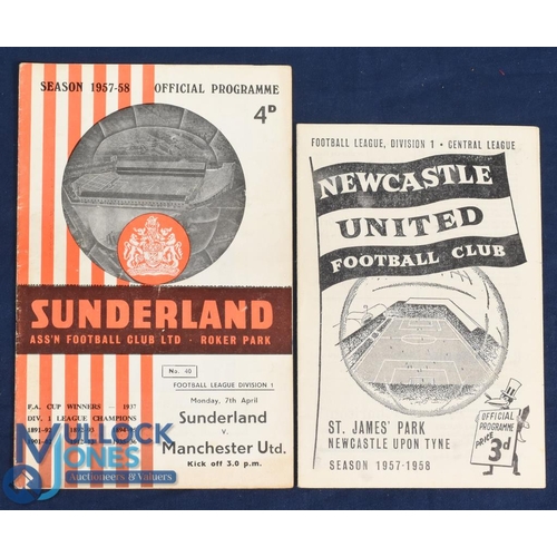 1257 - 1957/58 Manchester Utd away Div. 1 match programmes v Newcastle Utd, Sunderland; fair/good. (2)