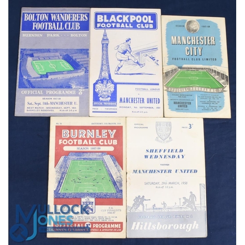 1258 - 1957/58 Manchester Utd away Div. 1 match programmes v Bolton Wanderers, Blackpool, Manchester City (... 