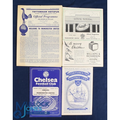 1259 - 1957/58 Manchester Utd away Div. 1 match programmes v Portsmouth, Chelsea, Spurs, Luton Town; fair. ... 