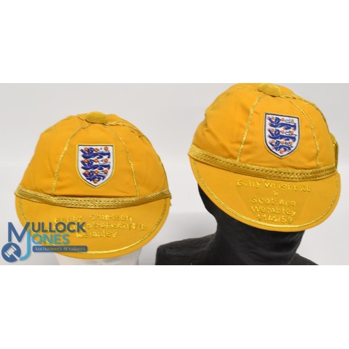 1262 - 2x Replica England Football Caps: a Bobby Charlton v Northern Ireland 1970, and a Billy Wright v Sco... 