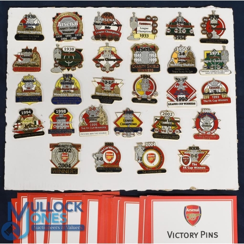 1270 - 28x Arsenal Football Danbury Mint Victory Metal Enamel Pin Badges, with 26 victory cards