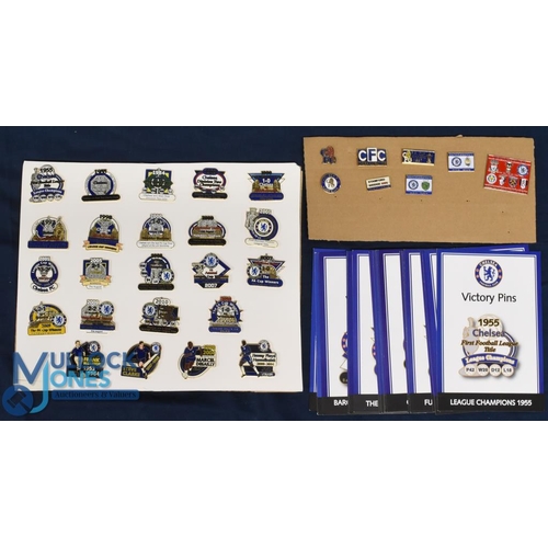 1274 - 23x Chelsea Football Danbury Mint Victory Metal Enamel Pin Badges, with 22 victory cards, plus 7 ass... 