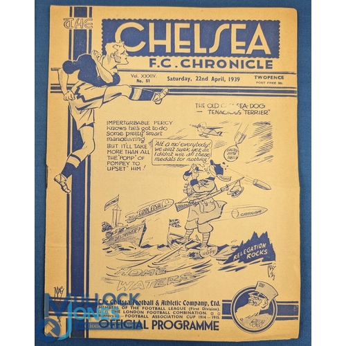 1303 - 1938/39 Cheslea v Portsmouth (FAC Winners) football programme 22 Apr, folds creases, marks etc, G ov... 