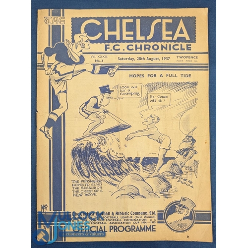 1305 - 1937/38 Chelsea v Liverpool football programme 28 Aug, fold, creases, marks, etc. A overall