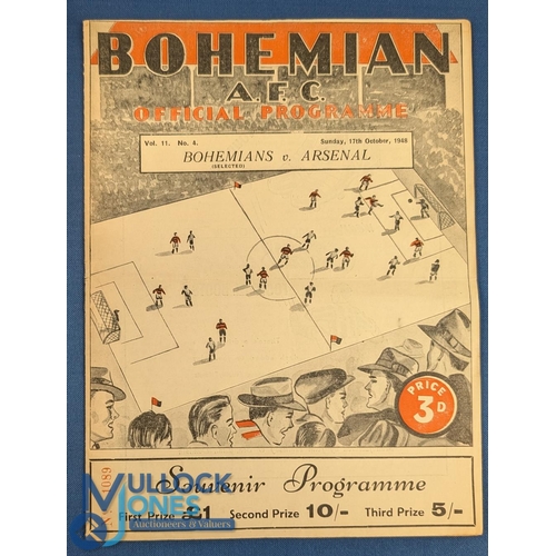 1325 - 1948 Bohemian AFC (Selected) v Arsenal friendly football programme date 17 Oct, centre fold, light c... 