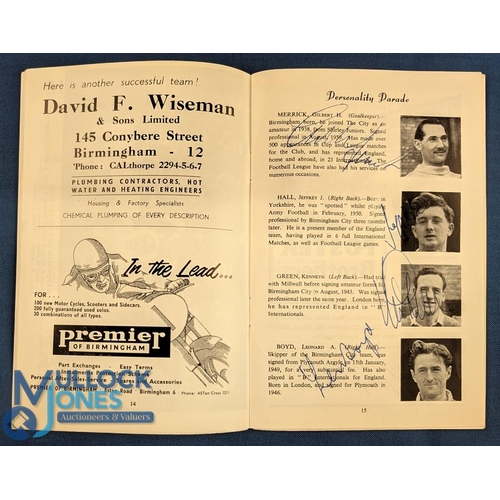 1333 - Birmingham City Football Items (5) features a 1956 Players Autographed Souvenir Handbook signed by p... 