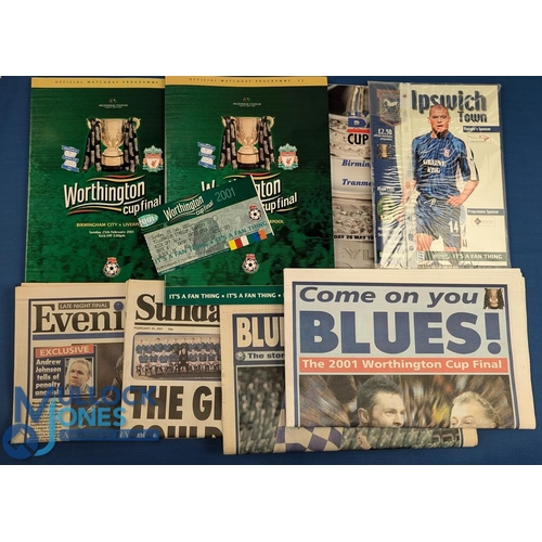 1334 - 2001 Worthington Cup Final Birmingham City v Liverpool football programme (2) plus match ticket, sem... 