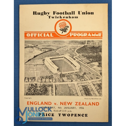 292 - 1936 England v NZ Rugby Programme: 'Obolensky's Match', England win, and an issue in good order with... 