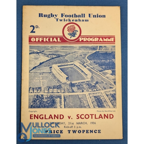 293 - 1936 England v Scotland Rugby Programme: A little grubby to the centre team pages, otherwise good 4p... 