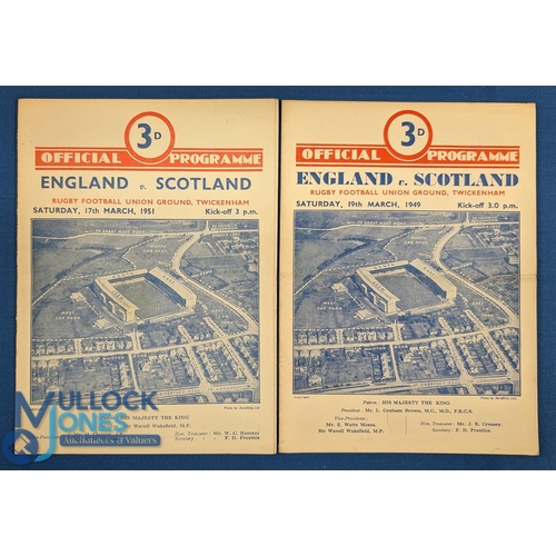 306 - 1949 & 51 England v Scotland Rugby Programmes (2): Two Calcutta Cup editions, traditional England ca... 