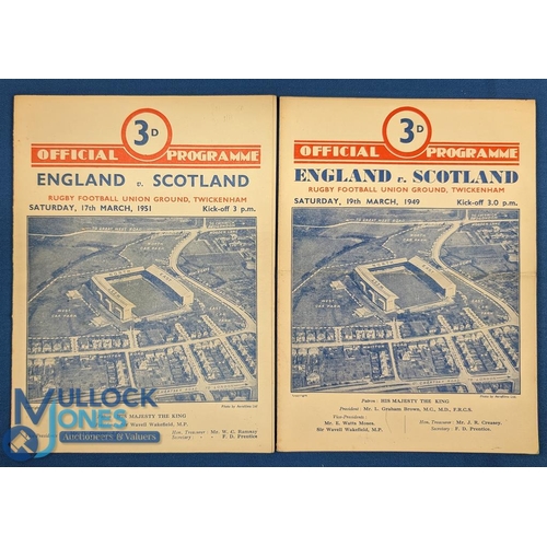 306 - 1949 & 51 England v Scotland Rugby Programmes (2): Two Calcutta Cup editions, traditional England ca... 