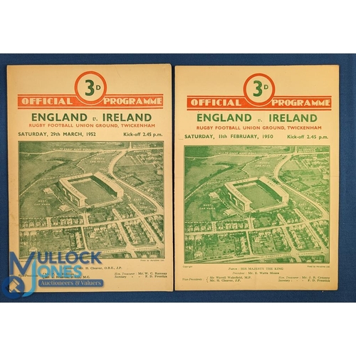 307 - 1950 & 52 England v Ireland Rugby Programmes (2): Pair from Irish games at HQ, both G/VG, the latter... 