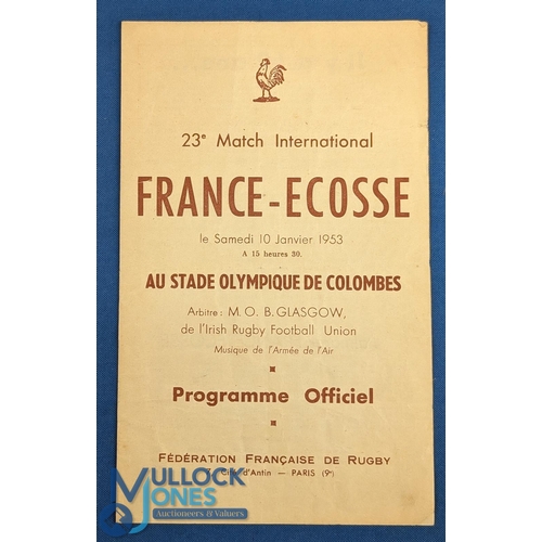 311 - 1953 France v Scotland Rugby programme: Usual free postwar 4pp thin-paper issue, in a creased but ge... 