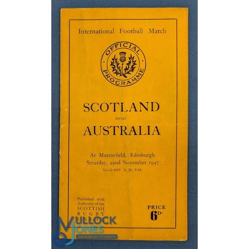 333 - 1947 Scotland v Australia Rugby Programme: Light fold & crease from this clash with the touring Wall... 