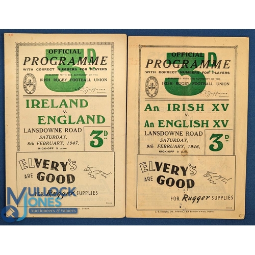 340 - Ireland v England Rugby Programmes (2): The 'Victory' Match of 1946, a little worn but substantial, ... 