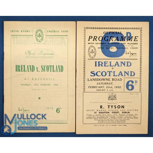 343 - Ireland v Scotland Rugby Programmes (2): Substantial issues from Dublin in 1952 and Ravenhill, Belfa... 