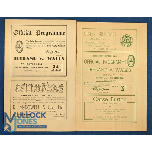 344 - Ireland v Wales Rugby Programmes (2): Both at Ravenhill, Belfast, from Irish (1948) and Wales (1950)... 