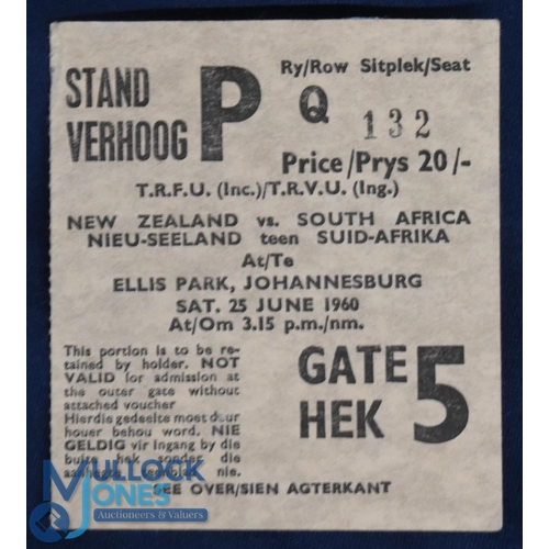 400 - 1960 NZ All Blacks Rugby Tour Test Match Ticket: Stand ticket for the 25/06/60 test at Ellis Park, J... 