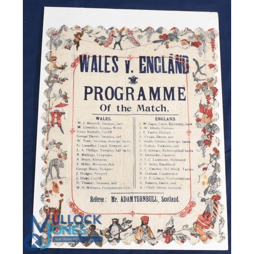 440 - 1901 Amazing Survivor, Wales v England Rugby Dinner Napkin: Rarely seen (for obvious reasons), delic... 