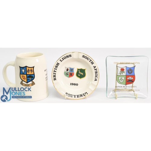 454 - British & I Lions Related Rugby Selection (6): Three ceramics, being two ashtrays and one large whit... 