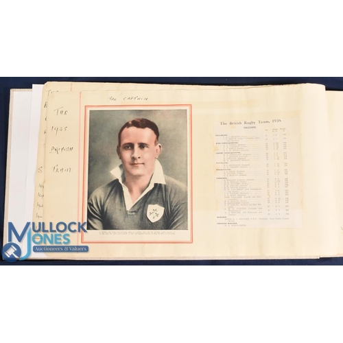 456 - Hugely Rare 1938 British & I Lions in S Africa Rugby Scrapbook: Superb unique memorabilia. Fabric bo... 