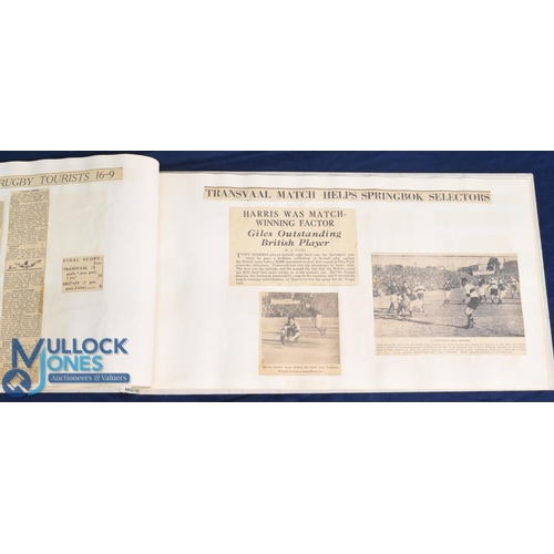 456 - Hugely Rare 1938 British & I Lions in S Africa Rugby Scrapbook: Superb unique memorabilia. Fabric bo... 