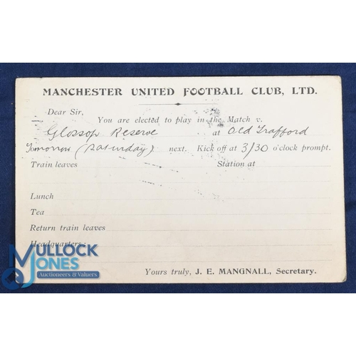 527 - Pre-WW1 Manchester United Football Club Ltd player selection card for match at Old Trafford v Glosso... 