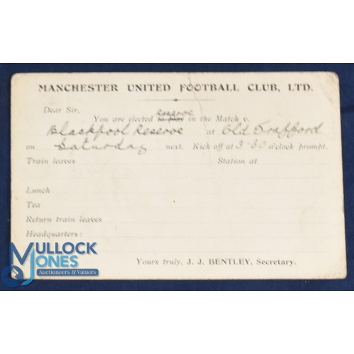 553 - Pre-WW1 Manchester United Football Club Ltd player selection card for the home match at Old Trafford... 