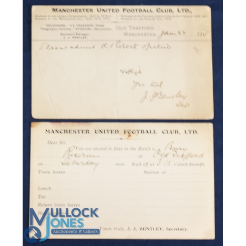 554 - Pre-WW1 Manchester United Football Club Ltd player selection card for the home match v Bury reserve ... 