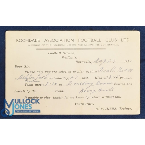 558 - 1921 Rochdale AFC Ltd player selection card for the away match v Dick Kerrs FC at Ashton Park, Prest... 