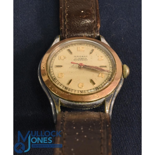 572 - 1951 Australian tour presentation Swiss MAGNAT waterproof watch, stainless steel frame, 17 jewels, l... 