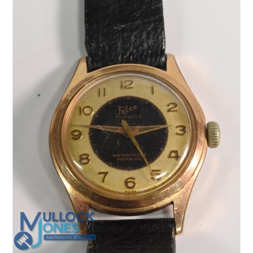 579 - 1956 South African presentation Felea 17 Jewel Watch, waterproof, Inca bloc, stainless steel, leathe... 