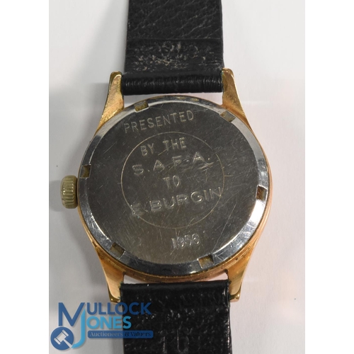 579 - 1956 South African presentation Felea 17 Jewel Watch, waterproof, Inca bloc, stainless steel, leathe... 