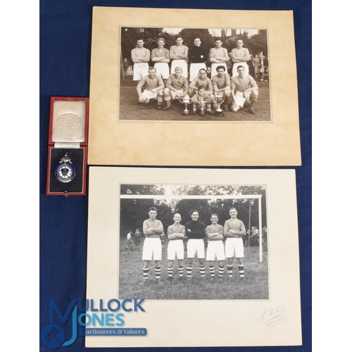 590 - Alford Town 1948/49 team photograph with mascot, trophies and separate photo featuring 5 players (bo... 