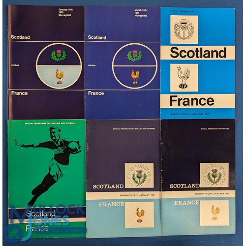 64 - 1966-76 Scotland v France Rugby Programme (6):  Super sextet of Edinburgh editions over a decade, al... 