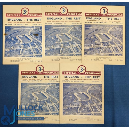 71 - 1950, 1951, 1953 & 1954 England Rugby Final Trial Programmes (4): Twickers 4pp cards, some marks/sco... 