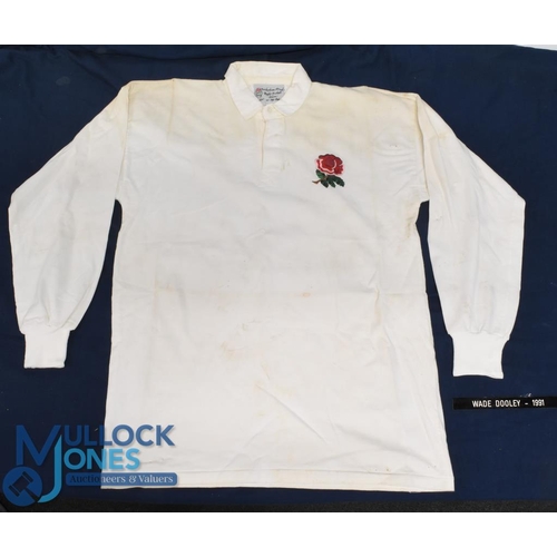 83 - 1992 Wade Dooley's Match worn England Rugby Jersey: v Ireland, the giant lock's no.5 classic white j... 