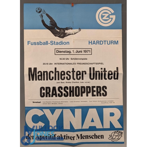 908 - 1971 Grasshoppers (Switzerland) v Manchester Utd friendly match POSTER overall size 19