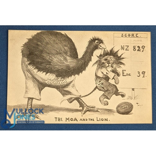 92 - 1905 NZ Rugby Postcard: Famous b/w image from Down Under, poking fun at the British 'Lion' being hum... 