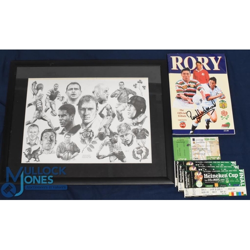 93 - Rugby Memorabilia from Lewis Moody (6):  Large m, f & g, 41cm x 25cm pencil portraits print of great... 