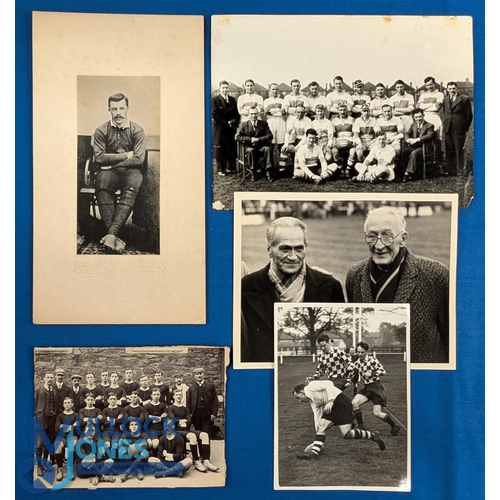 95 - Rugby Photographs (5): Nice b/w selection, two unidentified team groups, one card-mounted from aroun... 